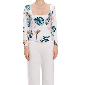 GUESS Retro Large Floral Print White Bodysuit Size Medium